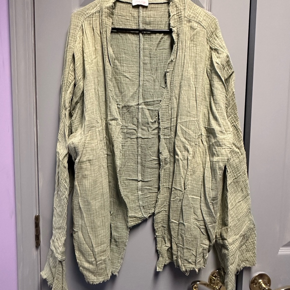 Pink Lily Green Textured Cardigan